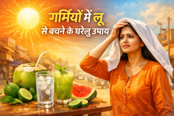 “गर्मियों में लू से बचने के घरेलु उपाय जैसे पानी, छाछ, आम पना और धूप से बचाव”