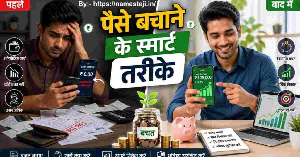 पैसे बचाने के स्मार्ट तरीके दिखाते हुए व्यक्ति बजट प्लानिंग और सेविंग ऐप का उपयोग कर रहा है