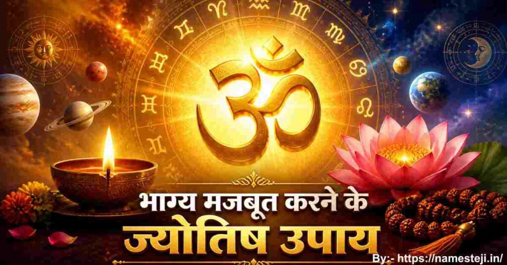 भाग्य मजबूत करने के ज्योतिष उपाय करते हुए व्यक्ति, पूजा और ग्रह शांति के उपाय का दृश्य