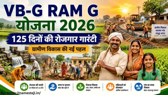 VB-G RAM G योजना के तहत ग्रामीण परिवारों को 125 दिनों की रोजगार गारंटी और आजीविका सहायता प्राप्त करते हुए दर्शाता चित्र