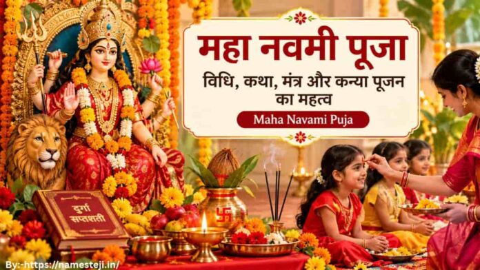 Maha Navami Puja में माँ दुर्गा की पूजा विधि, मंत्र, कथा और कन्या पूजन का दृश्य